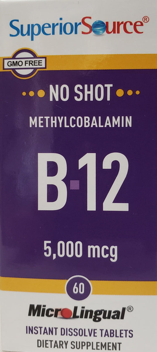 Superior Source B12 Methylcobalmin 5,000 mcg 60 MicroLingual tablets Great Earth Vitamins