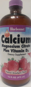 Bluebonnet Calcium Magnesium Citrate Plus D3 16 fl oz Strawberry