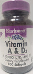 Bluebonnet Vitamin A 10,000 IU & D3 400 IU  100 Softgels