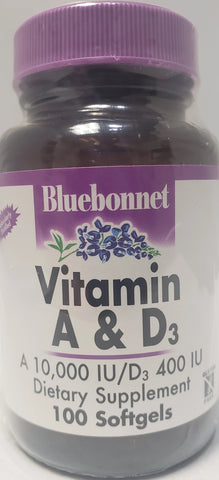Bluebonnet Vitamin A 10,000 IU & D3 400 IU  100 Softgels