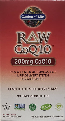 Garden of Life RAW CoQ10 200 mg  60 Capsules