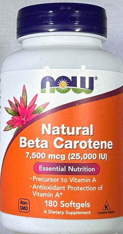 Now Foods Beta Carotene, Natural 7,500 mcg 180 Softgels